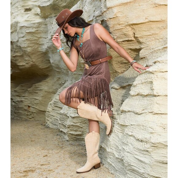 Women's Camel Mid Calf Embroidery Cowgirl Boots Retro Snip Toe Western Boot - Picture 2 of 6